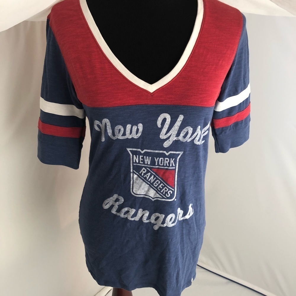 47 brand NHL Rangers hockey v-neck red blue and white t-shirt